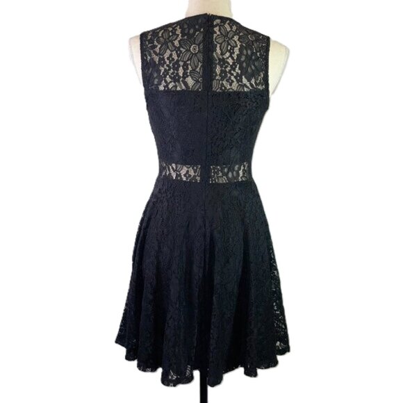 Lulus Everleigh Black Lace Mini Skater Dress Lined Sleeveless Round Neck Size S - Picture 3 of 16